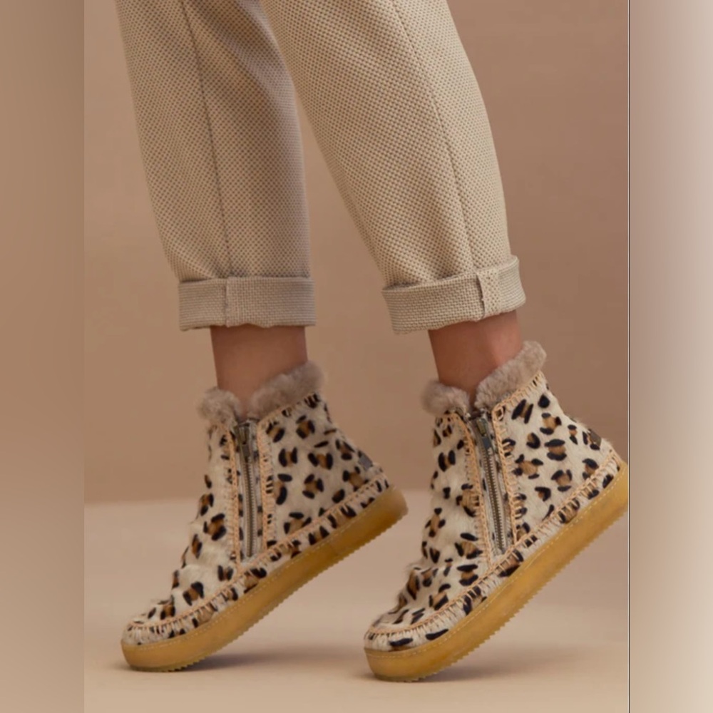 Setsu Crochet Side Zip Ankle Boot Leopard Beige